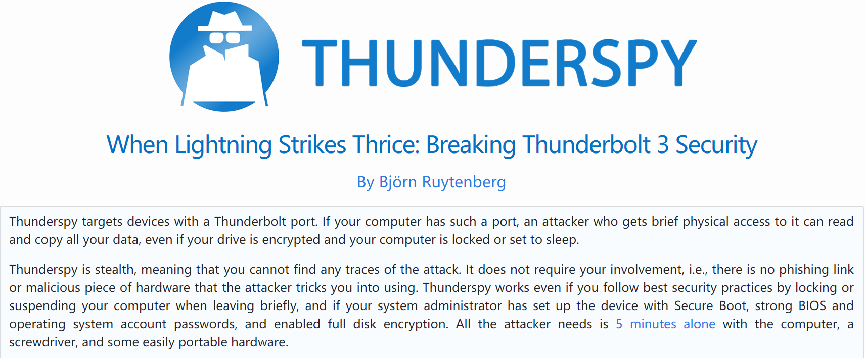 2019 年之前生产的任何 PC 都容易被“Thunderspy”攻击