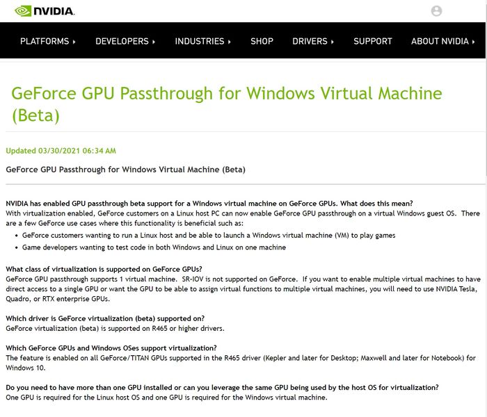 英伟达正式启用GPU虚拟机显卡直通功能，Linux也能玩Windows游戏