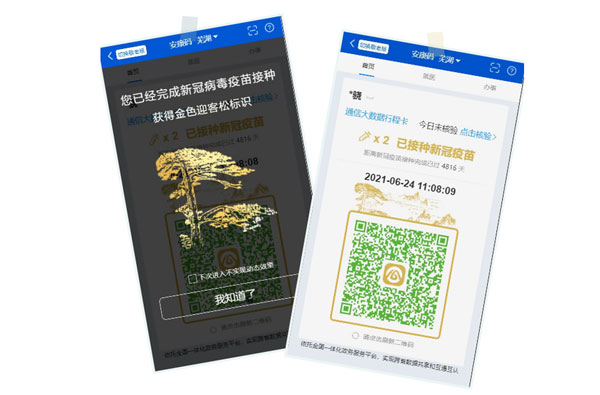“安康码”上线“金色迎客松”标识