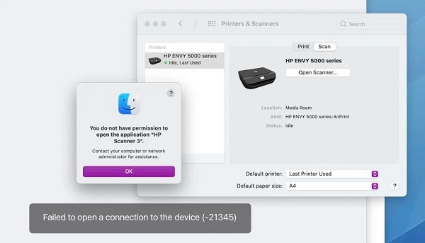MacOS11.6修复了相关错误，使用扫描仪时会出现错误消息