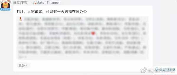 消息称11月起钉钉试验全体员工每月在家办公一天