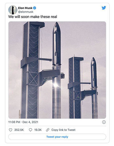 马斯克分享星际飞船图片，称很快将能实现
