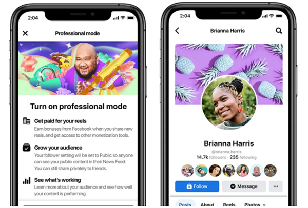 Facebook推出专业模式的个人资料，增长观众