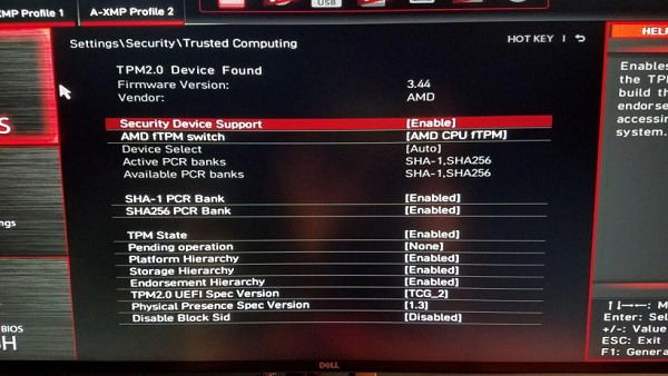 部分AMD用户启用FTPM，会导致win11性能下降