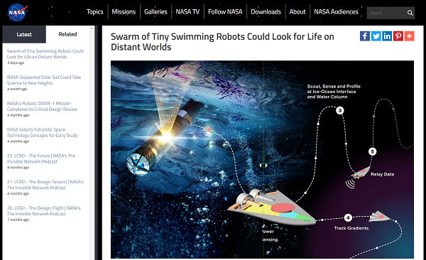 NASA欲打造小型潜水机器人，到其他星球海洋中搜索外星人