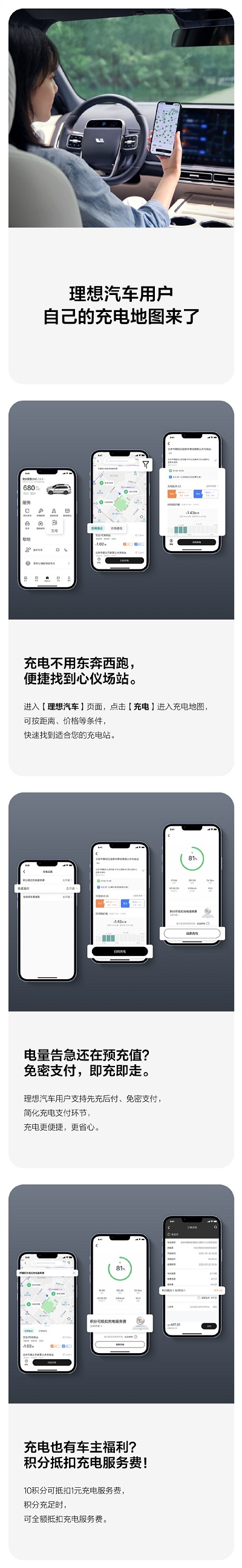 理想汽车充电地图全国正式上线，可支持积分抵扣充电服务费