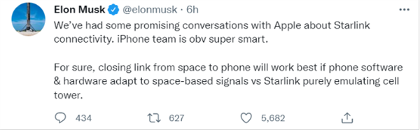 星链将支持iPhone卫星通信功能？马斯克：正与苹果进行谈判