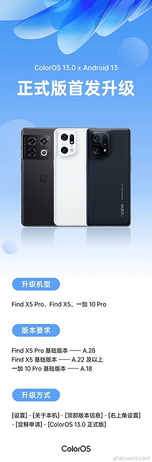 一加10 Pro和OPPO Find X5 Pro开放升级基于Android13的ColorOS13