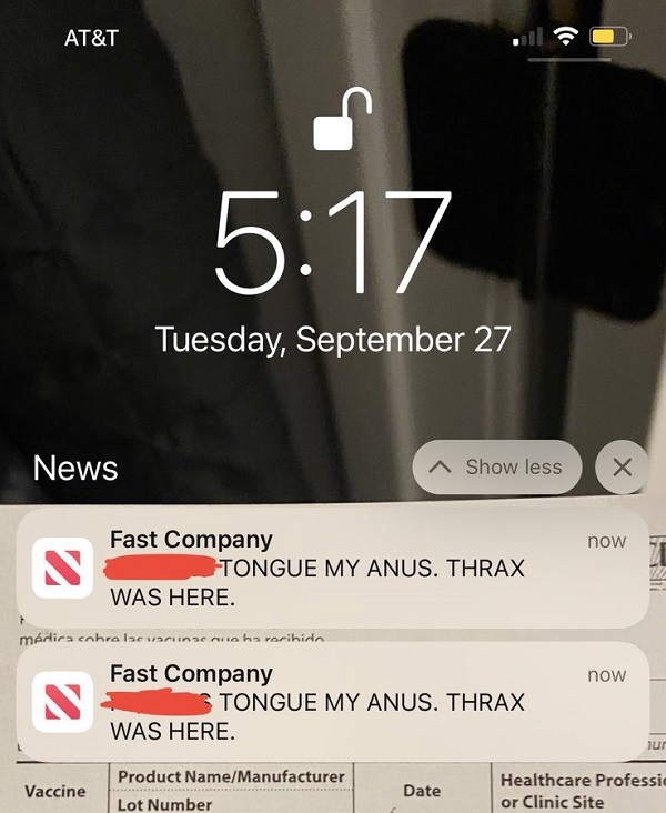 苹果新闻用户收到淫秽信息，疑似被黑客攻击