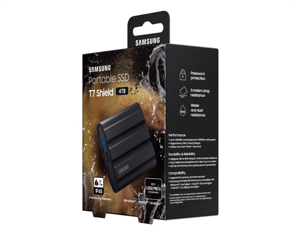 三星4TB 版本 T7 Shield 移动固态硬盘开启预售，仅提供暗夜黑版本，预售价 2499 元