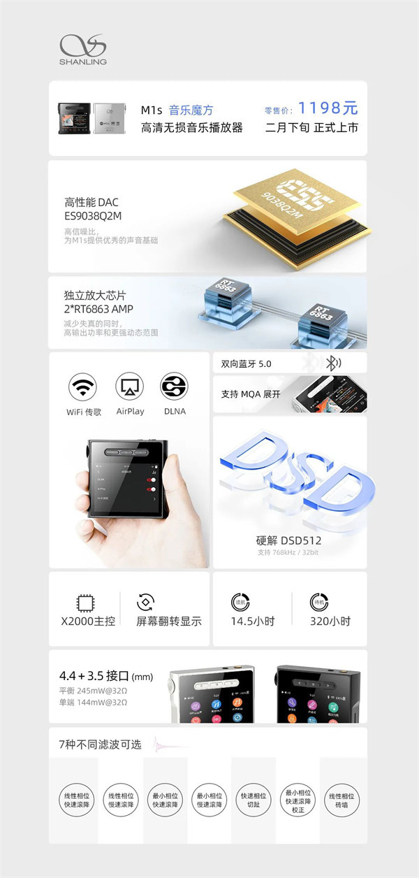 山灵宣布 M1s 播放器售价 1198 元，将在 2 月下旬正式开售