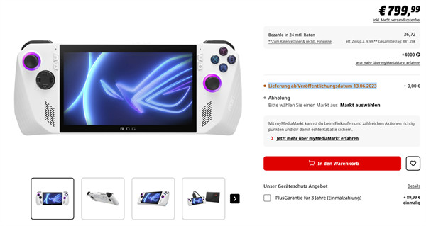 ROG 掌机今晚全球发布，海外售价 800 欧元