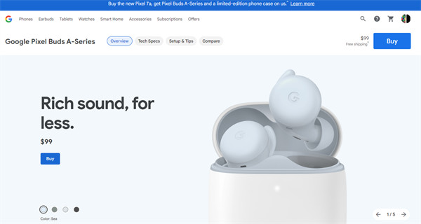 谷歌 Pixel Buds A 系列无线耳机增加新“Sea”配色