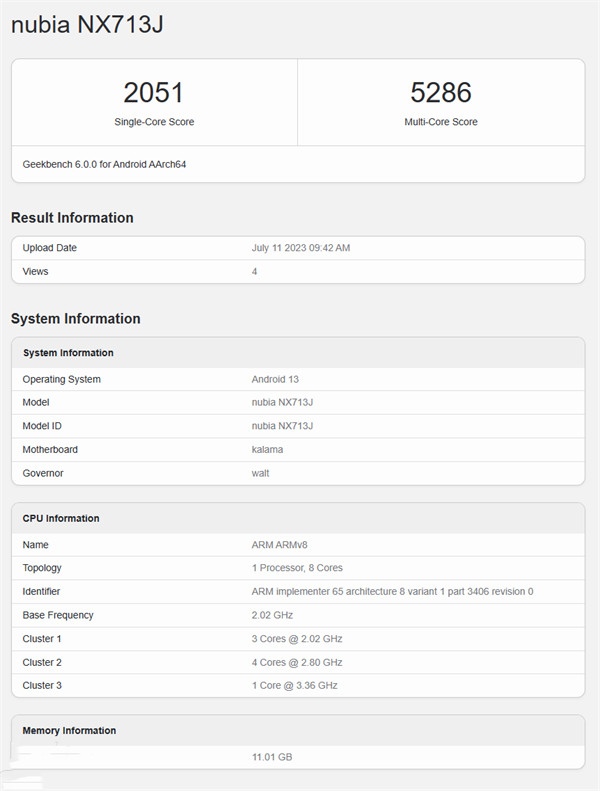 努比亚 Z50S Pro 手机现身Geekbench 库中