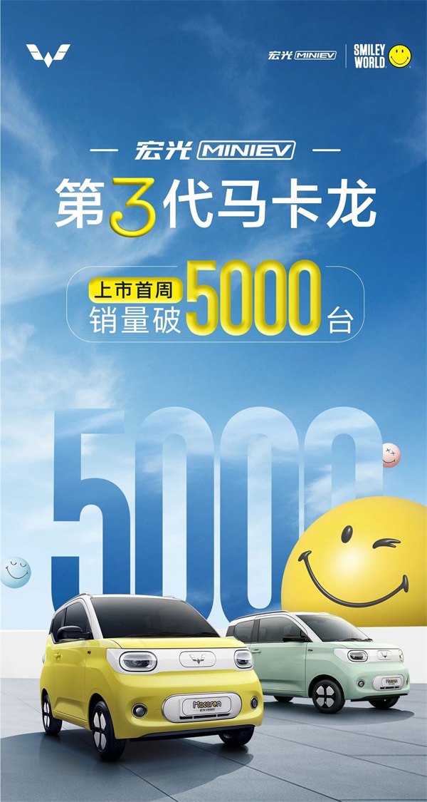 五菱宏光 MINIEV 第三代马卡龙上市首周销量破 5000 台