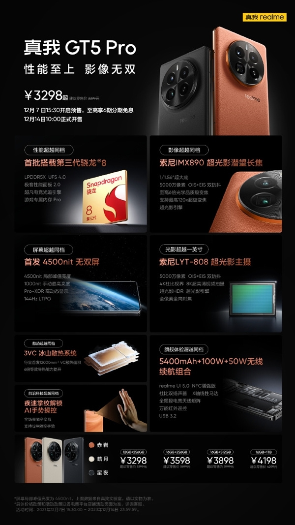 真我GT5 Pro再次开售，起步价3298元