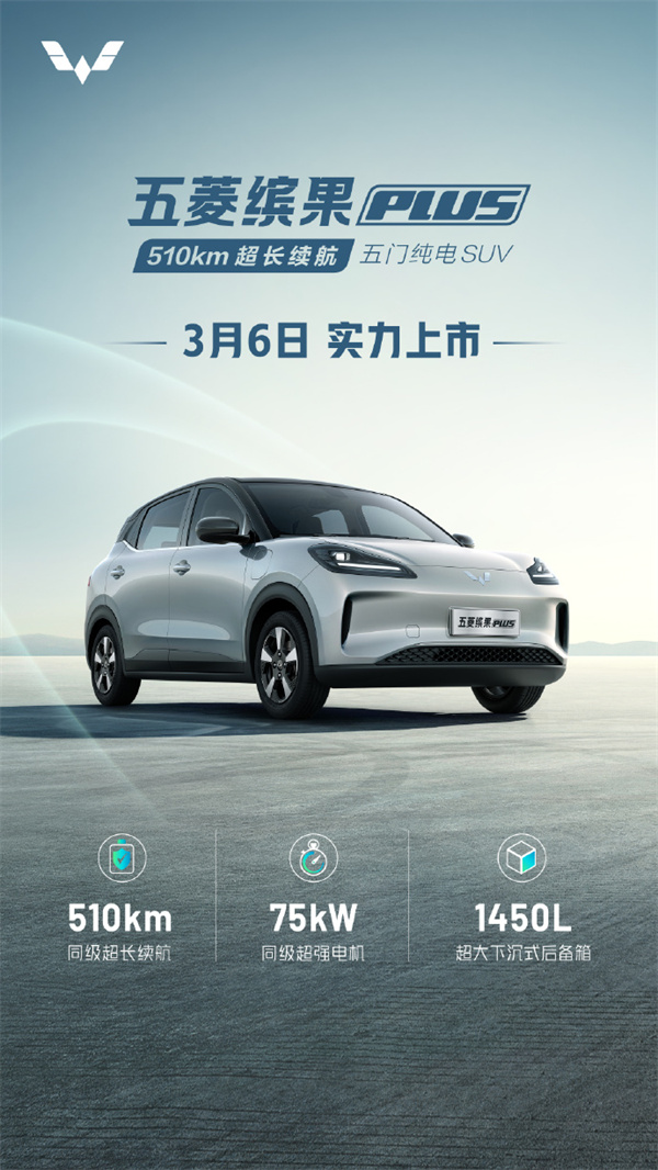 五菱缤果 PLUS 五门纯电 SUV 明日上市