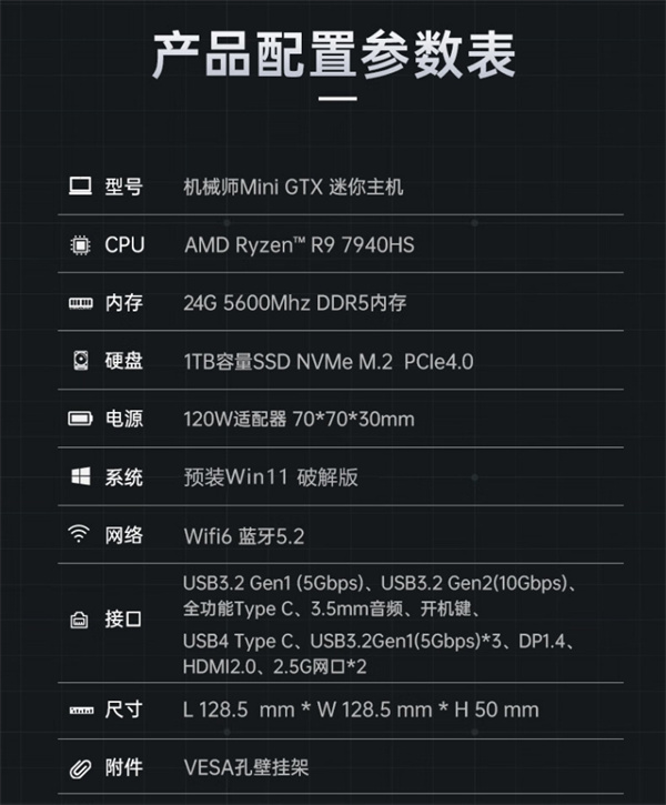 机械师 Mini GTX 迷你主机开售