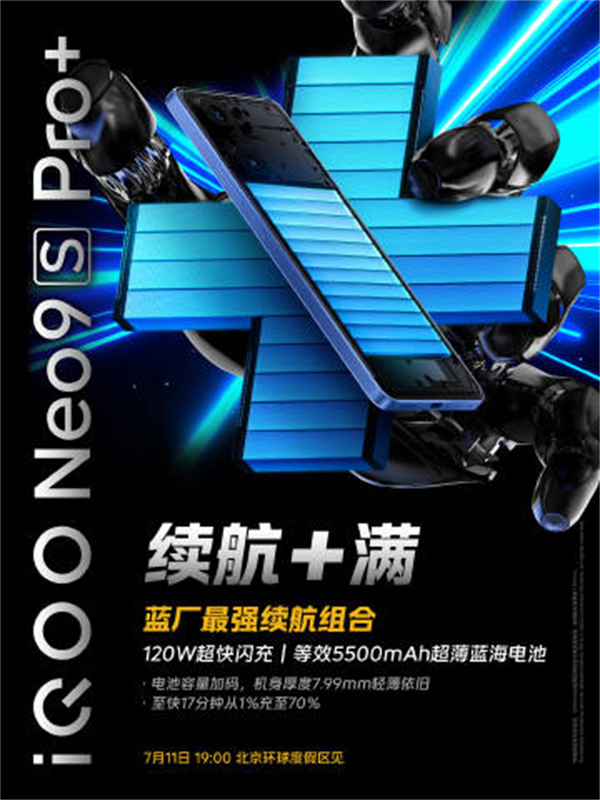 iQOO Neo9S Pro+搭载120W+5500mAh续航组合