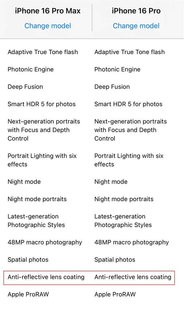 苹果官网移除 iPhone 16 系列抗反射镜头涂层宣传