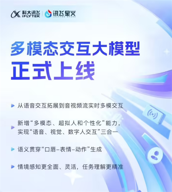 讯飞星火多模态交互大模型发布，支持一键调用语音、视觉与数字人功能